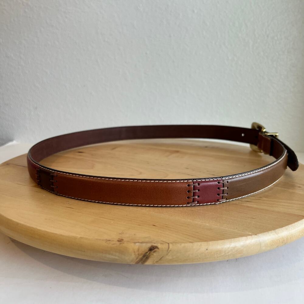 Fossil Tan Genuine Leather Patchwork Solid Brass Buckle Belt Size XL - Picture 3 of 11